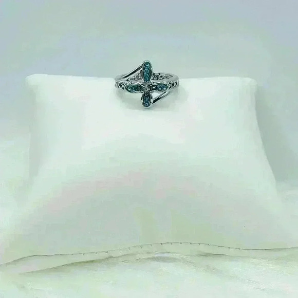 Blue Rhinestone Cross Ring Size 7 - Picture 2 of 6